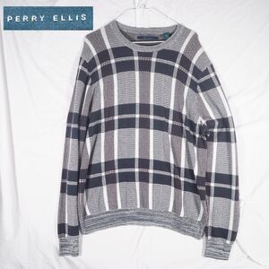Perry Ellis Sweater Plaid White Grey Black XL